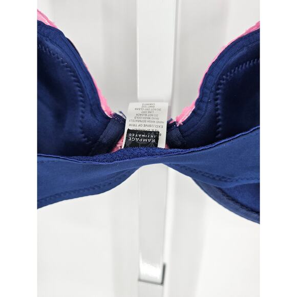 Vintage Rampage Intimates Womens Sz 36B Front Clasp T Shirt Bra Navy & Pink Lace - Picture 5 of 6